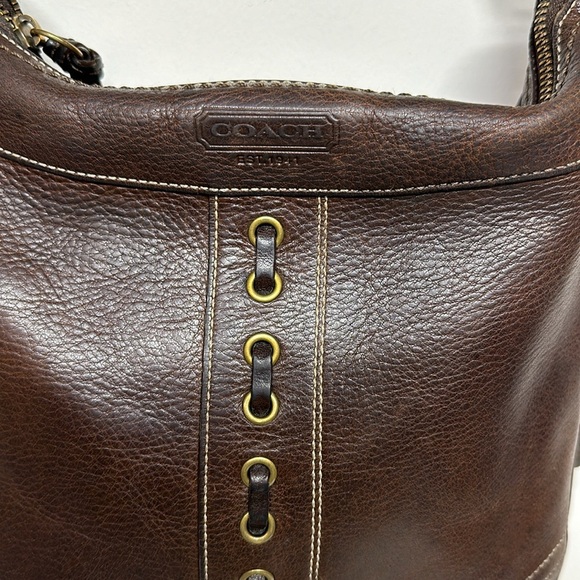 VINTAGE COACH CHELSEA  LACED DUFFLE CROSSBODY SHOULDER BAG 10399 Dark BROWN - Picture 3 of 13